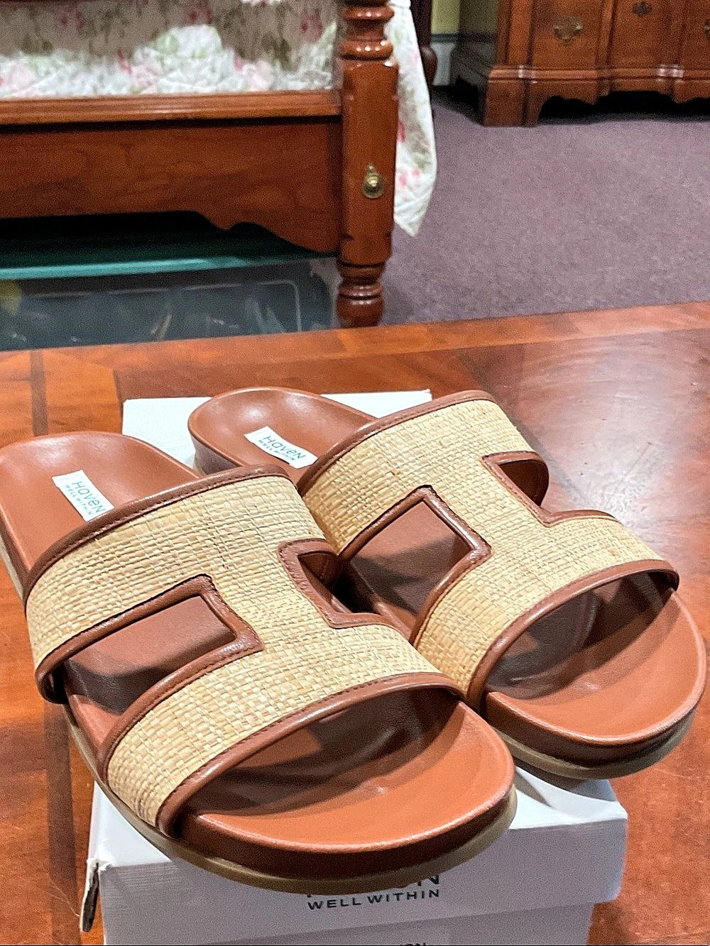 Haven Well Within Raffia Slide Raffia Slides in Brown & Tan US 9 New in box